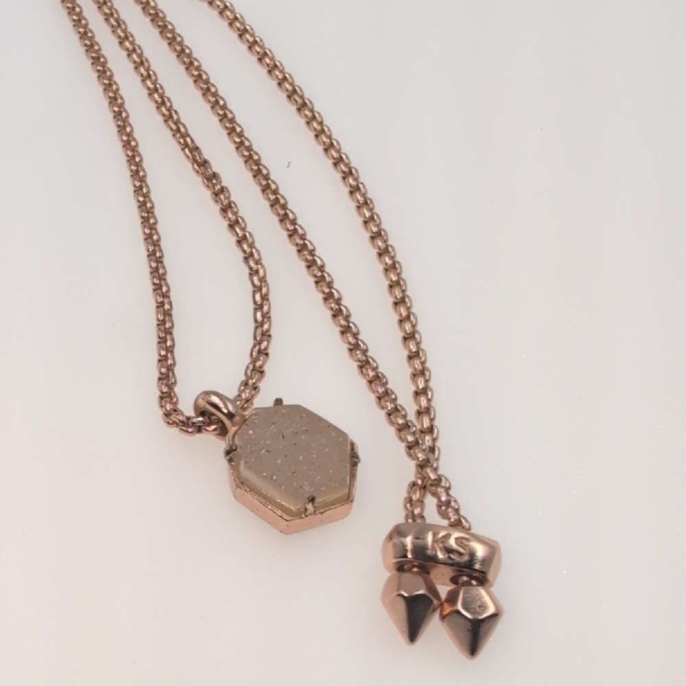 Kendra Scott Rose Gold Drusy Hexagon Necklace BB4 - Picture 6 of 6